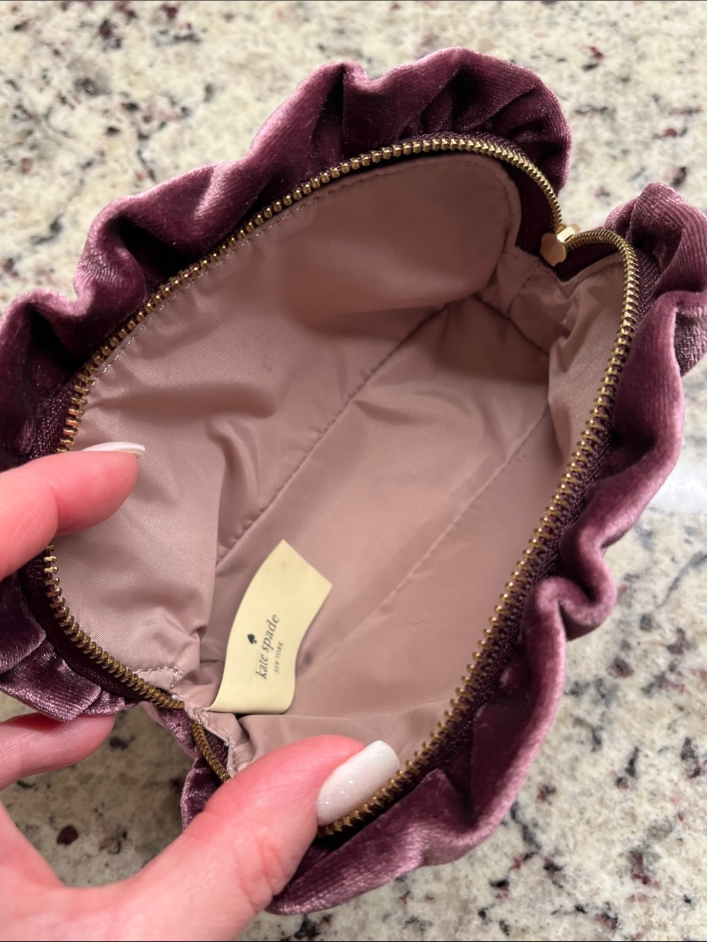 Kate Spade Velvet Ruffled Cosmetic Case NWOT - Picture 7 of 8
